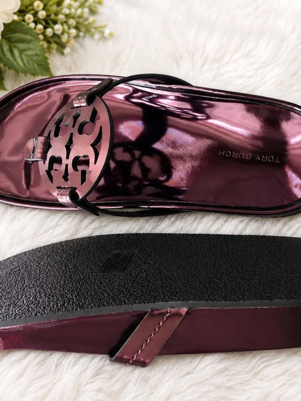 NEW Tory Burch Miller Cloud Sandals Metallic Merlot